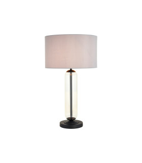Clarkson Tubular Table Lamp 1 Light E27 Satin Black/Clear Glass/Lunar 40cm Faux Silk Shade-1