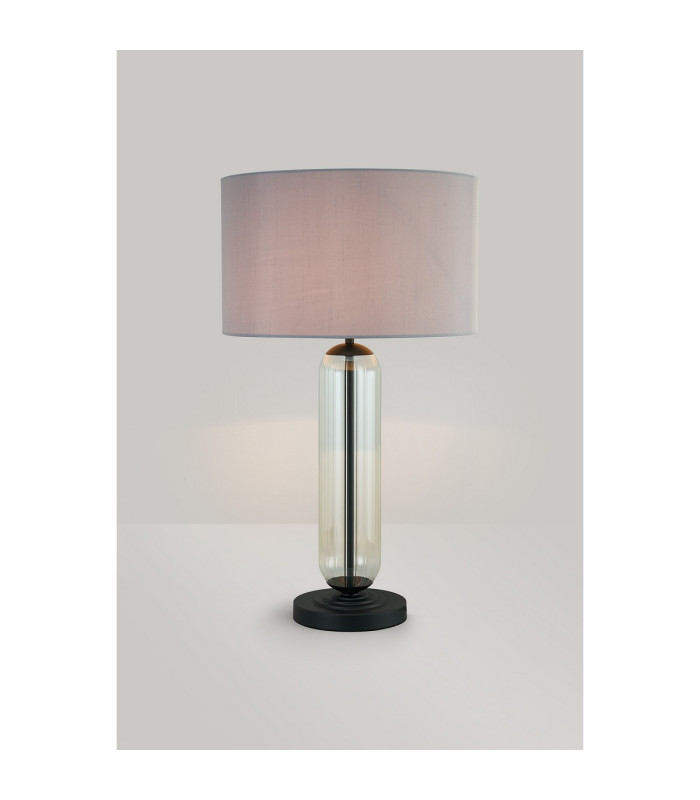Clarkson Tubular Table Lamp 1 Light E27 Satin Black/Clear Glass/Lunar 40cm Faux Silk Shade-3