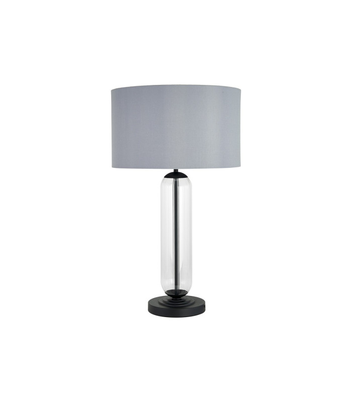 Clarkson Tubular Table Lamp 1 Light E27 Satin Black/Clear Glass/Lunar 40cm Faux Silk Shade-4