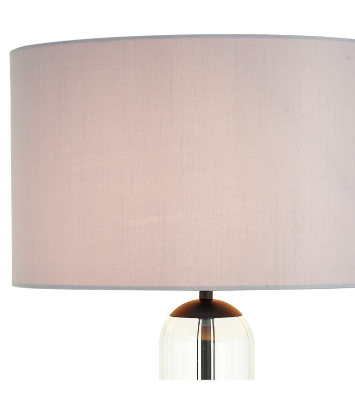 Clarkson Tubular Table Lamp 1 Light E27 Satin Black/Clear Glass/Lunar 40cm Faux Silk Shade-5
