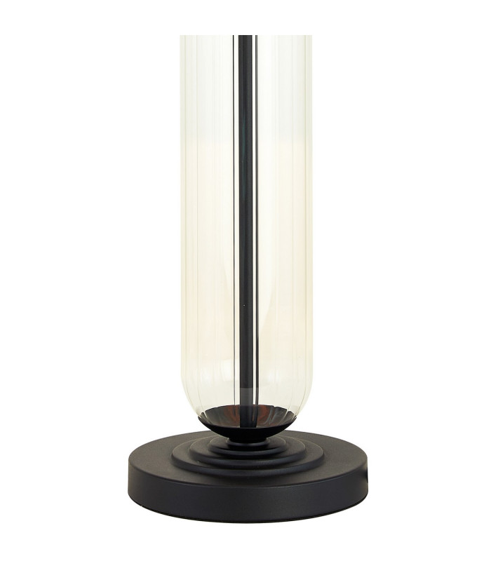 Clarkson Tubular Table Lamp 1 Light E27 Satin Black/Clear Glass/Lunar 40cm Faux Silk Shade-6