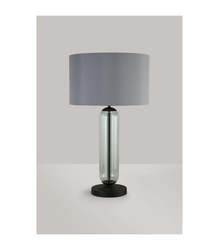 Clarkson Tubular Table Lamp 1 Light E27 Satin Black/Clear Glass/Lunar 40cm Faux Silk Shade-7