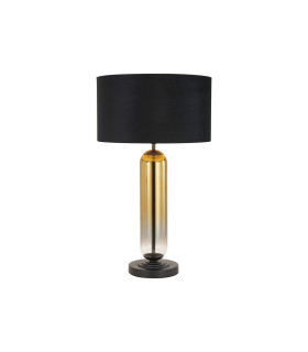 Clarkson Tubular Table Lamp 1 Light E27 Satin Black/Gold Fade Glass/Black/Prosecco 40cm Velvet Shade-1