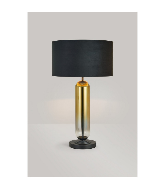 Clarkson Tubular Table Lamp 1 Light E27 Satin Black/Gold Fade Glass/Black/Prosecco 40cm Velvet Shade-3