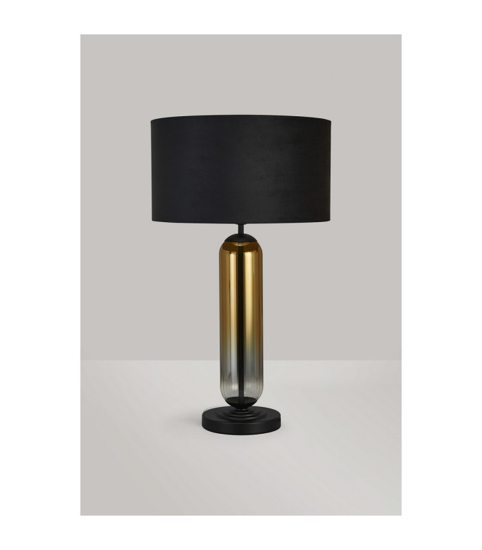 Clarkson Tubular Table Lamp 1 Light E27 Satin Black/Gold Fade Glass/Black/Prosecco 40cm Velvet Shade-7