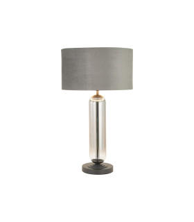 Clarkson Tubular Table Lamp 1 Light E27 Satin Black/Smoke Fade Glass/Dark Grey/Silver 40cm Velvet Shade-1