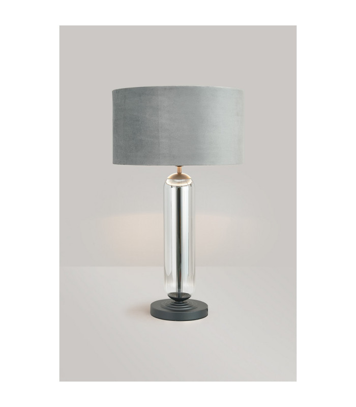 Clarkson Tubular Table Lamp 1 Light E27 Satin Black/Smoke Fade Glass/Dark Grey/Silver 40cm Velvet Shade-3