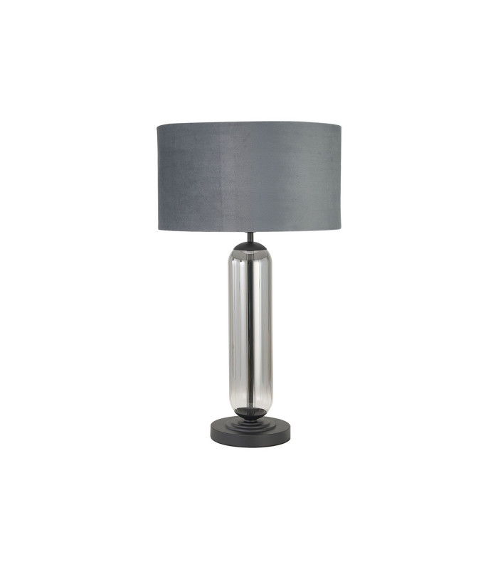 Clarkson Tubular Table Lamp 1 Light E27 Satin Black/Smoke Fade Glass/Dark Grey/Silver 40cm Velvet Shade-4