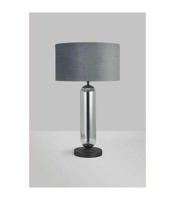 Clarkson Tubular Table Lamp 1 Light E27 Satin Black/Smoke Fade Glass/Dark Grey/Silver 40cm Velvet Shade-7