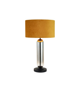 Clarkson Tubular Table Lamp 1 Light E27 Satin Black/Smoke Fade Glass/Ochre 40cm Velvet Shade-1