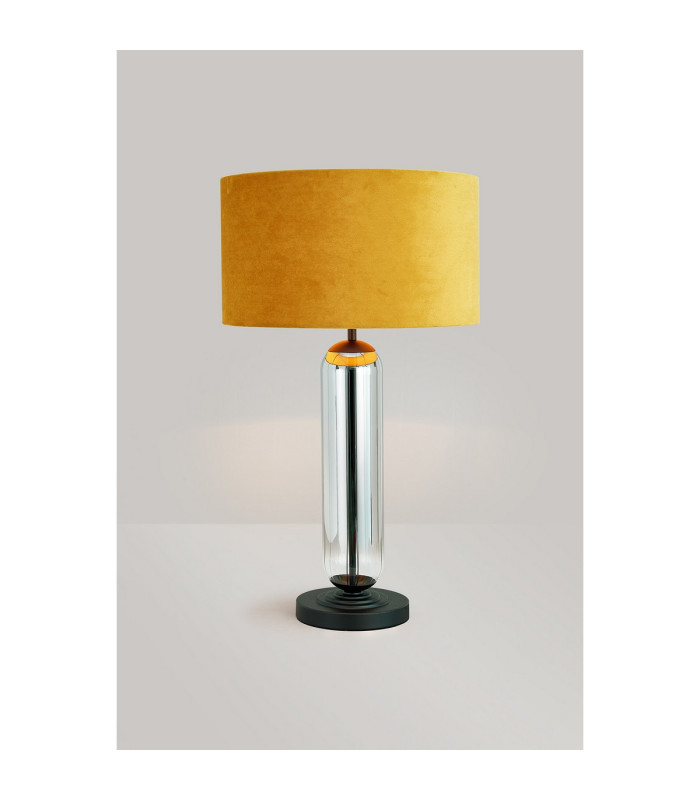 Clarkson Tubular Table Lamp 1 Light E27 Satin Black/Smoke Fade Glass/Ochre 40cm Velvet Shade-3