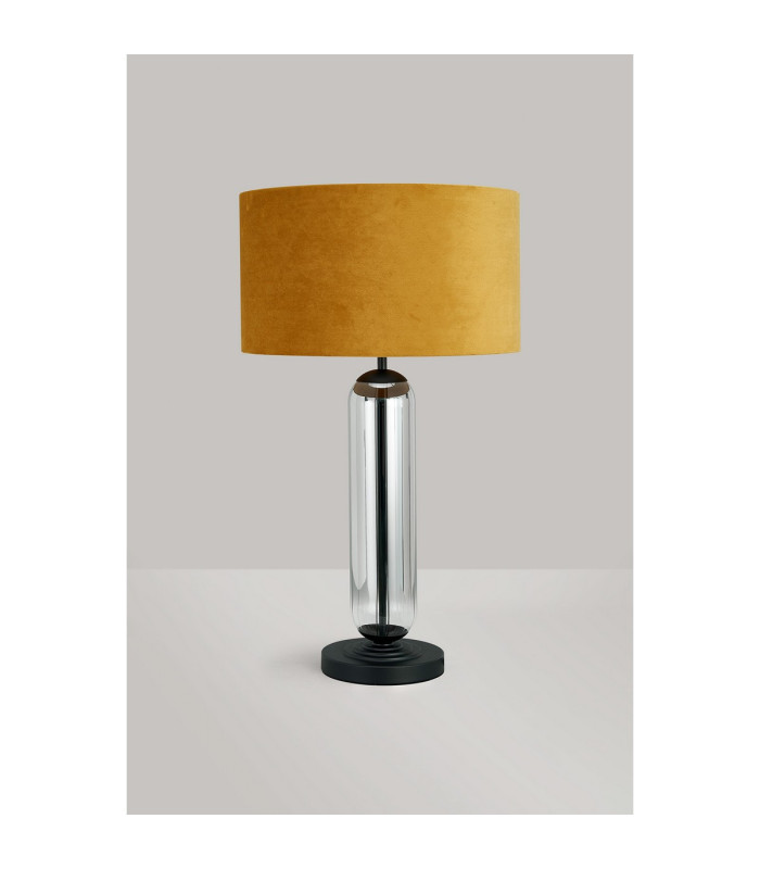 Clarkson Tubular Table Lamp 1 Light E27 Satin Black/Smoke Fade Glass/Ochre 40cm Velvet Shade-7