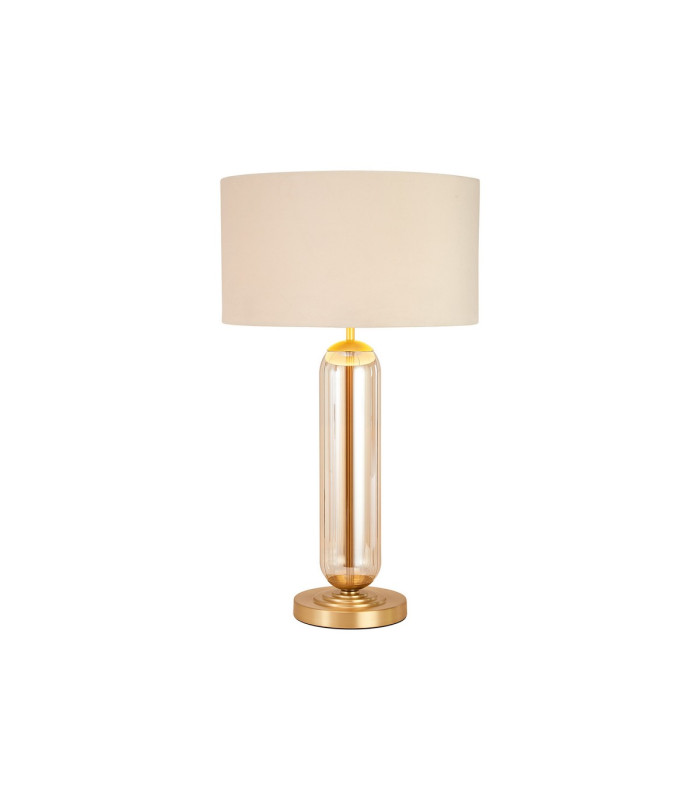 Clarkson Tubular Table Lamp 1 Light E27 Satin Gold/Cognac Glass/Ivory/Champagne 40cm Velvet Shade-1