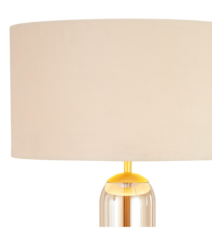 Clarkson Tubular Table Lamp 1 Light E27 Satin Gold/Cognac Glass/Ivory/Champagne 40cm Velvet Shade-5