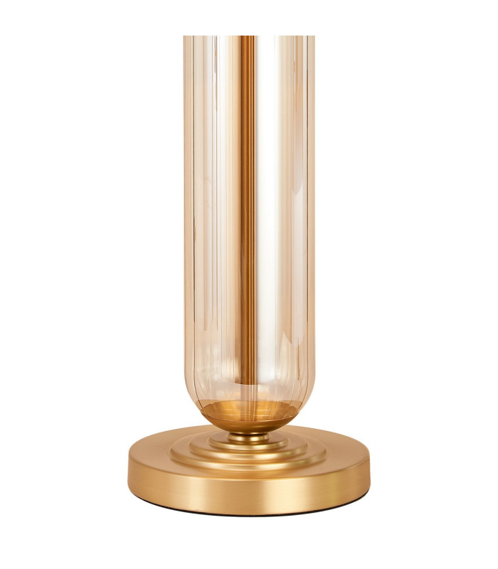 Clarkson Tubular Table Lamp 1 Light E27 Satin Gold/Cognac Glass/Ivory/Champagne 40cm Velvet Shade-6