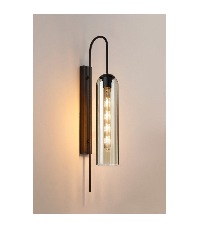 Clarkson 70cm Curved Wall Light 1 Light E27 Satin Black / Cognac-3