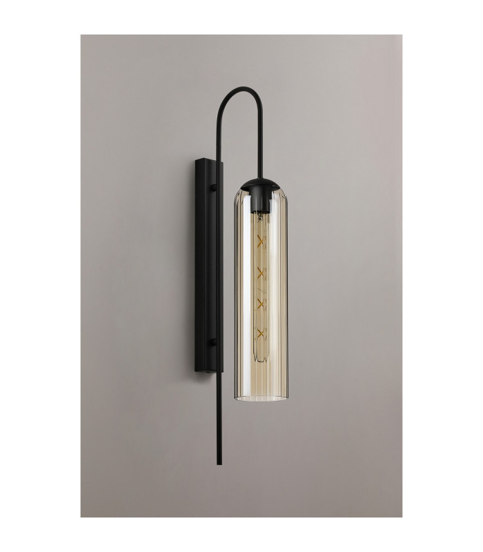 Clarkson 70cm Curved Wall Light 1 Light E27 Satin Black / Cognac-8