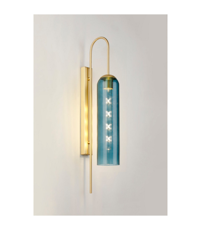 Clarkson 70cm Curved Wall Light 1 Light E27 Satin Gold / Blue-3