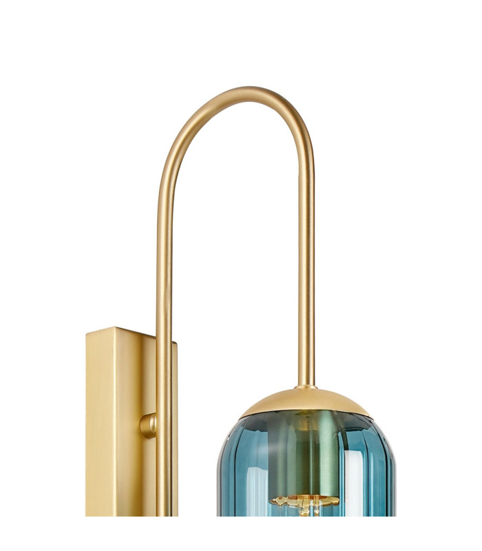Clarkson 70cm Curved Wall Light 1 Light E27 Satin Gold / Blue-5