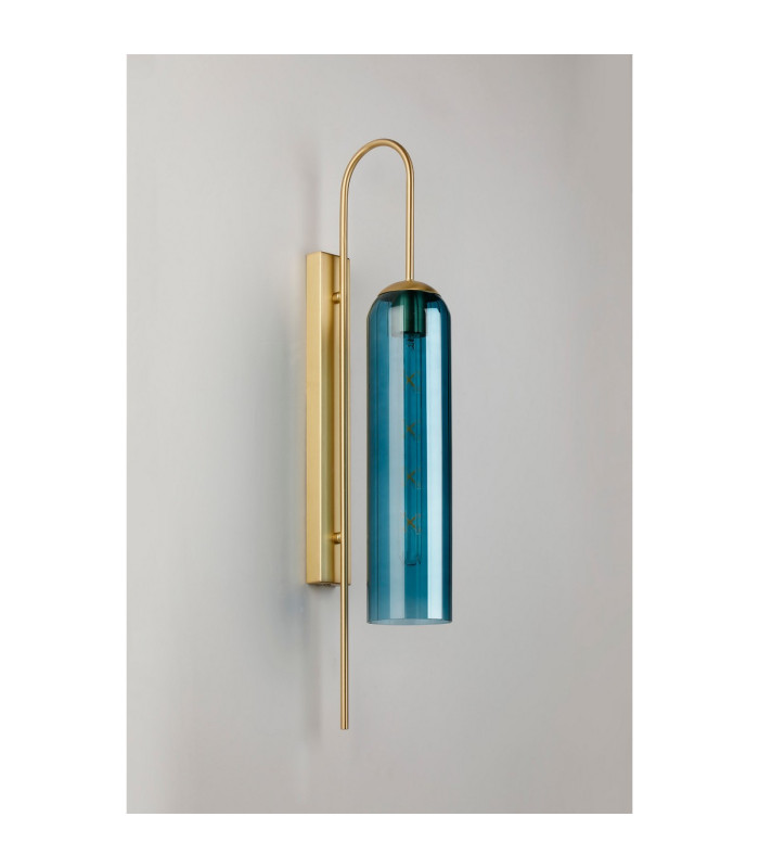 Clarkson 70cm Curved Wall Light 1 Light E27 Satin Gold / Blue-8