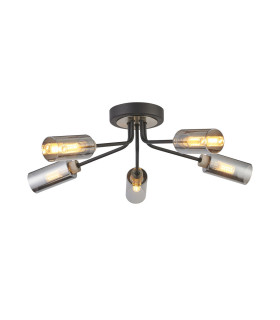 Harpursville 51cm Ceiling 5 Light G9 Anthracite/Satin Nickel/Smoked Glass-1