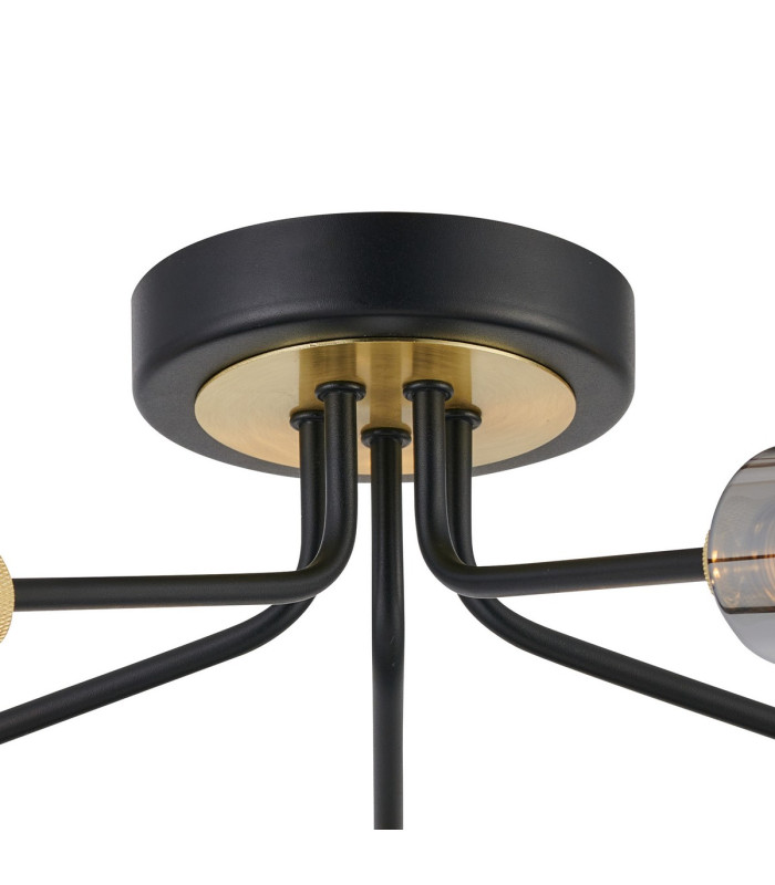 Harpursville 51cm Ceiling 5 Light G9 Satin Black/Gold/Smoked Glass-5