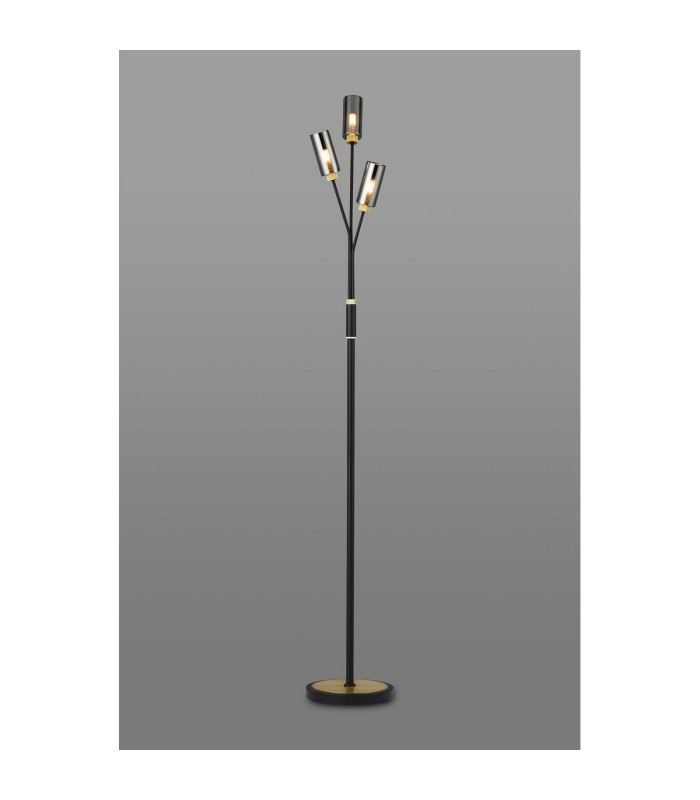 Harpursville Floor Lamp 3 Light G9 Satin Black/Gold/Smoked Glass-3