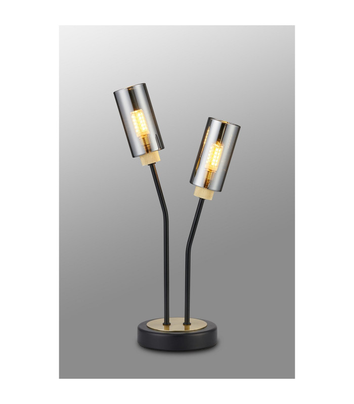 Harpursville Table Lamp 2 Light G9 Satin Black/Gold/Smoked Glass-3