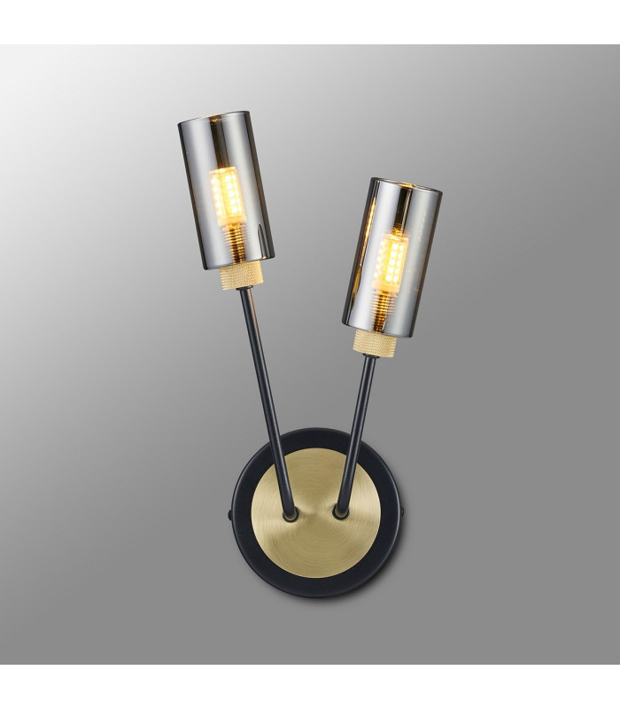 Harpursville Wall Lamp 2 Light G9 Satin Black/Gold/Smoked Glass-3