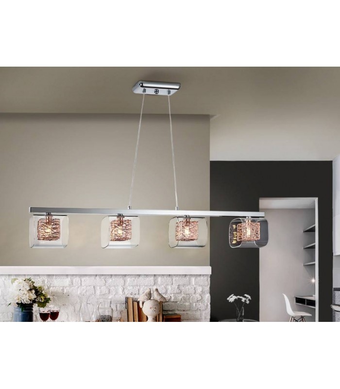 4 Light Crystal Bar Ceiling Pendant Chrome, copper, G9 - 1