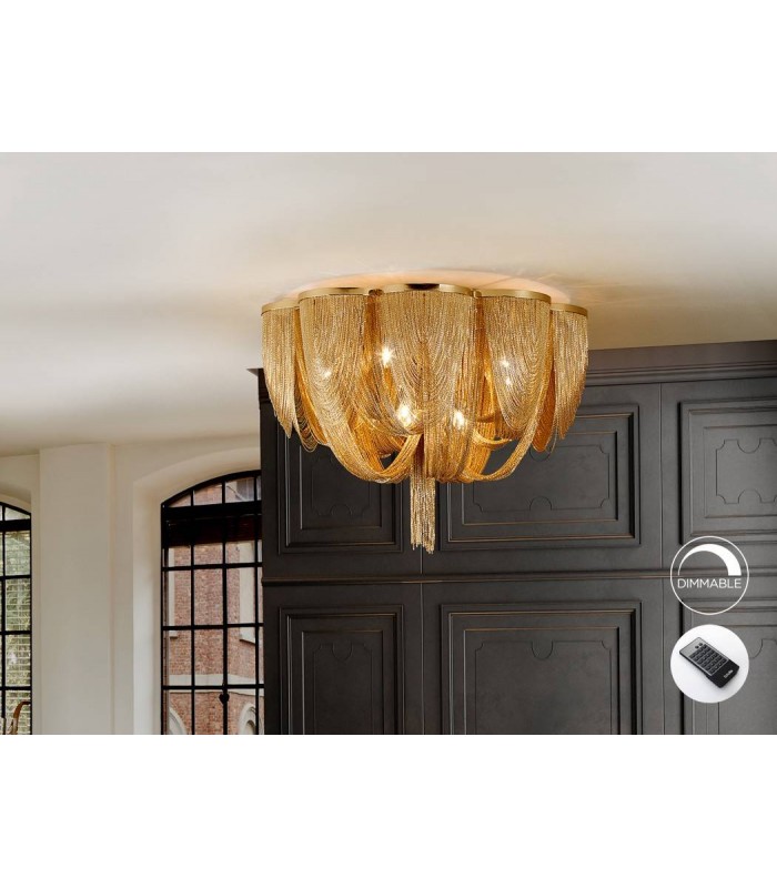 10 Light Dimmable Flush Ceiling Light with Remote Control Nickel, G9 - 1