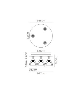 Baldwin 36cm 35cm Round Flush Curved Cone Glass (U) 3 Light G9 French Gold/Iridescent/Opal/Matt Gold-2