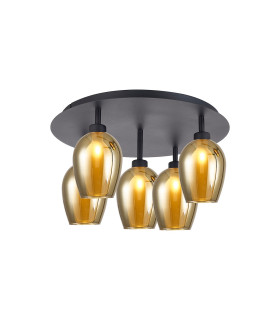 Baldwin 46cm 45cm Round Flush Wine Glass Inner Frosted 5 Light G9 Satin Black/Gold/Frosted Type D Shade-1