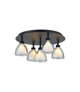 Baldwin 47cm 45cm Round Flush Curved Cone Glass (U) 5 Light G9 Satin Black/Iridescent/Opal-1