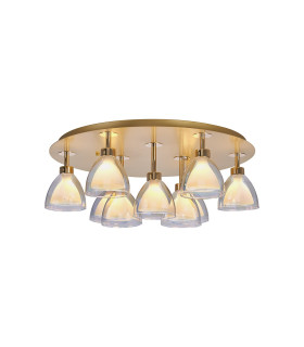 Baldwin 62cm Round Flush Curved Cone Glass (U) 9 Light G9 French Gold/Iridescent/Opal/Matt Gold-1