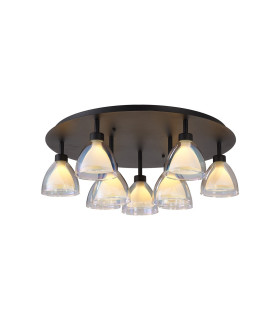 Baldwin 62cm Round Flush Curved Cone Glass (U) 9 Light G9 Satin Black/Iridescent/Opal-1