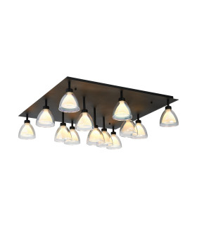 Baldwin Square Flush Curved Cone Glass (U) 13 Light G9 Satin Black/Iridescent/Opal-1