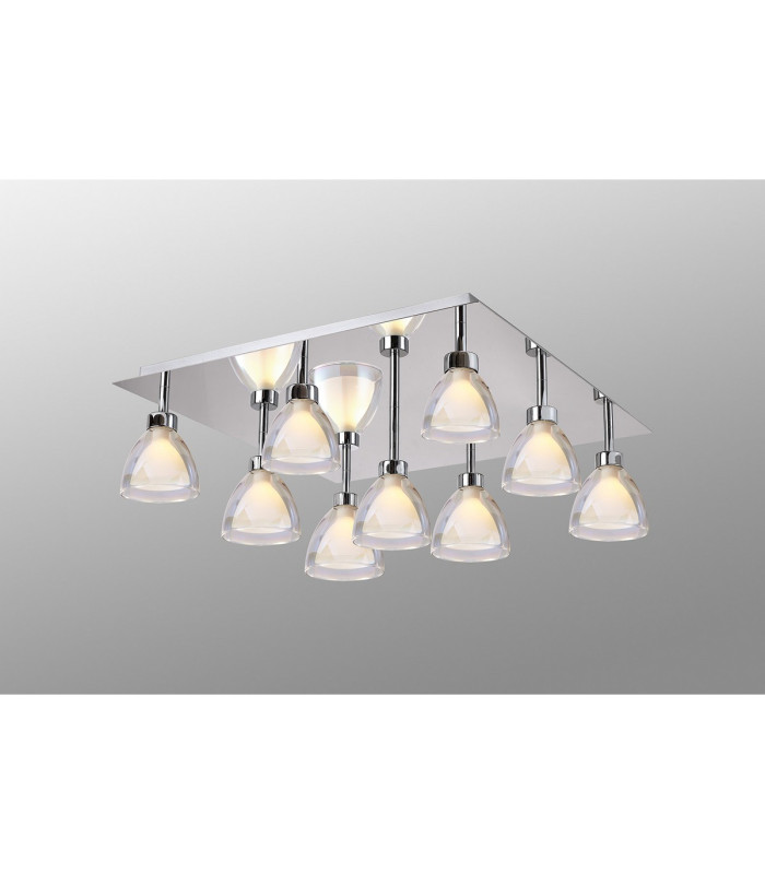 Baldwin Square Flush Curved Cone Glass (U) 9 Light G9 Polished Chrome/Iridescent/Opal/Silver-3