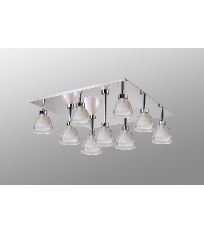 Baldwin Square Flush Curved Cone Glass (U) 9 Light G9 Polished Chrome/Iridescent/Opal/Silver-13
