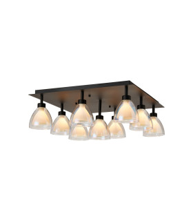 Baldwin Square Flush Curved Cone Glass (U) 9 Light G9 Satin Black/Iridescent/Opal-1