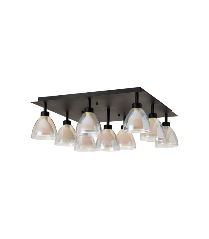 Baldwin Square Flush Curved Cone Glass (U) 9 Light G9 Satin Black/Iridescent/Opal-4