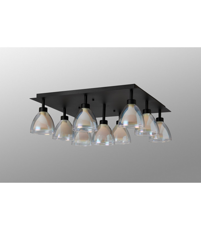 Baldwin Square Flush Curved Cone Glass (U) 9 Light G9 Satin Black/Iridescent/Opal-10