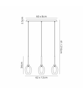 Baldwin Linear Pendant 2m 3 x G9 French Gold/Smoke/Frosted Type D Shade-2