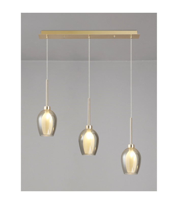 Baldwin Linear Pendant 2m 3 x G9 French Gold/Smoke/Frosted Type D Shade-12