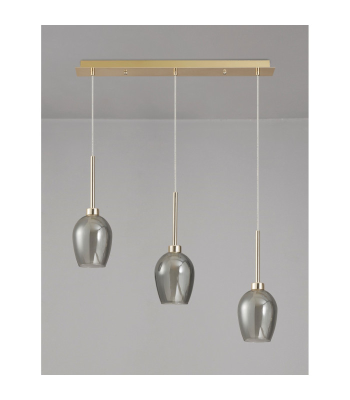 Baldwin Linear Pendant 2m 3 x G9 French Gold/Smoke/Frosted Type D Shade-13
