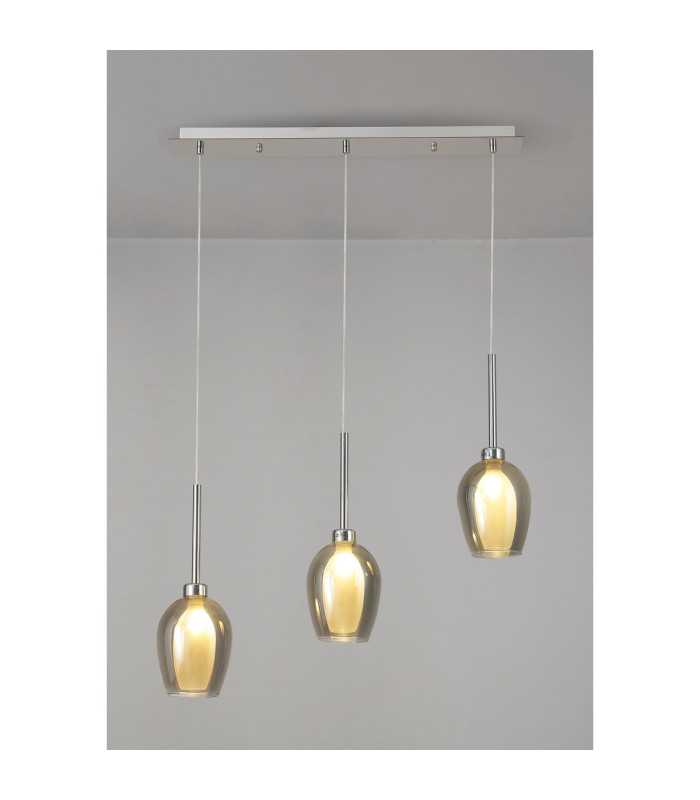 Baldwin Linear Pendant 2m 3 x G9 Polished Chrome/Smoke/Frosted Type D Shade-3