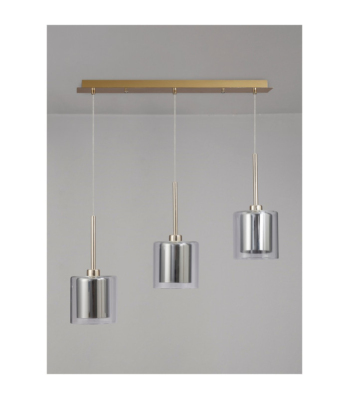 Baldwin Linear Pendant 2m 3 x G9 French Gold/Chrome/Clear Type H Shade-10