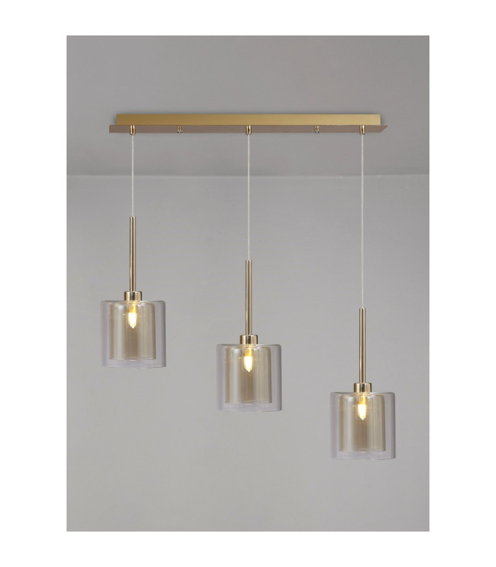 Baldwin Linear Pendant 2m 3 x G9 French Gold/Cognac/Clear Type H Shade-3