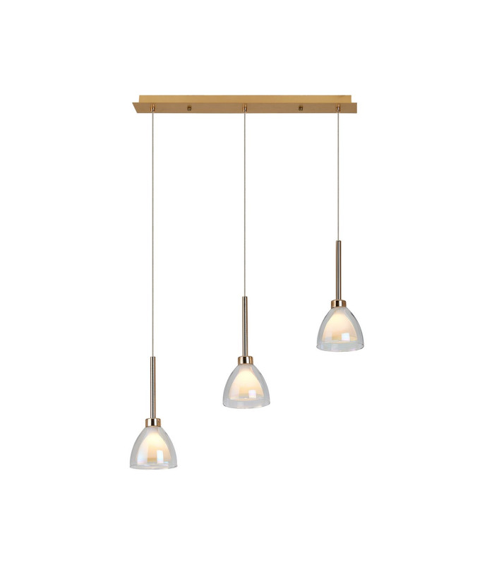 Baldwin Linear Pendant 2m Curved Cone Glass (U) 3 Light G9 French Gold/Iridescent/Opal/Matt Gold-1