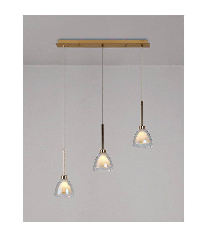 Baldwin Linear Pendant 2m Curved Cone Glass (U) 3 Light G9 French Gold/Iridescent/Opal/Matt Gold-3